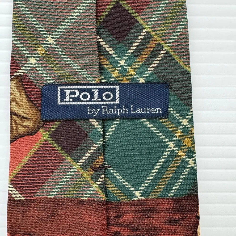 Vintage Polo Ralph Lauren Golf Tie USA Silk Tartan Plaid Golfer Novelty Made USA